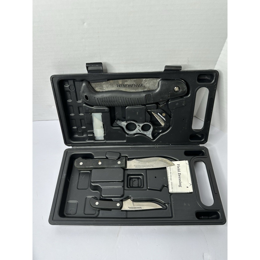 Winchester Field Dress Kit Hunting Knives Saw Razor Gut Hook Set Black